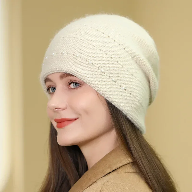 Fashion New Arrival Pearl Knitted Hat for Women Winter Warm Beanies Casual Cap Solid Color Knitted Beanie