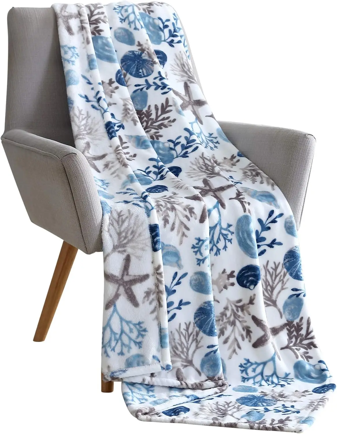 

Plush Velvet Fleece Throw Blanket 50x70 Soft Cozy Seashell Ocean Blue Gray Taupe White for Couch Bed