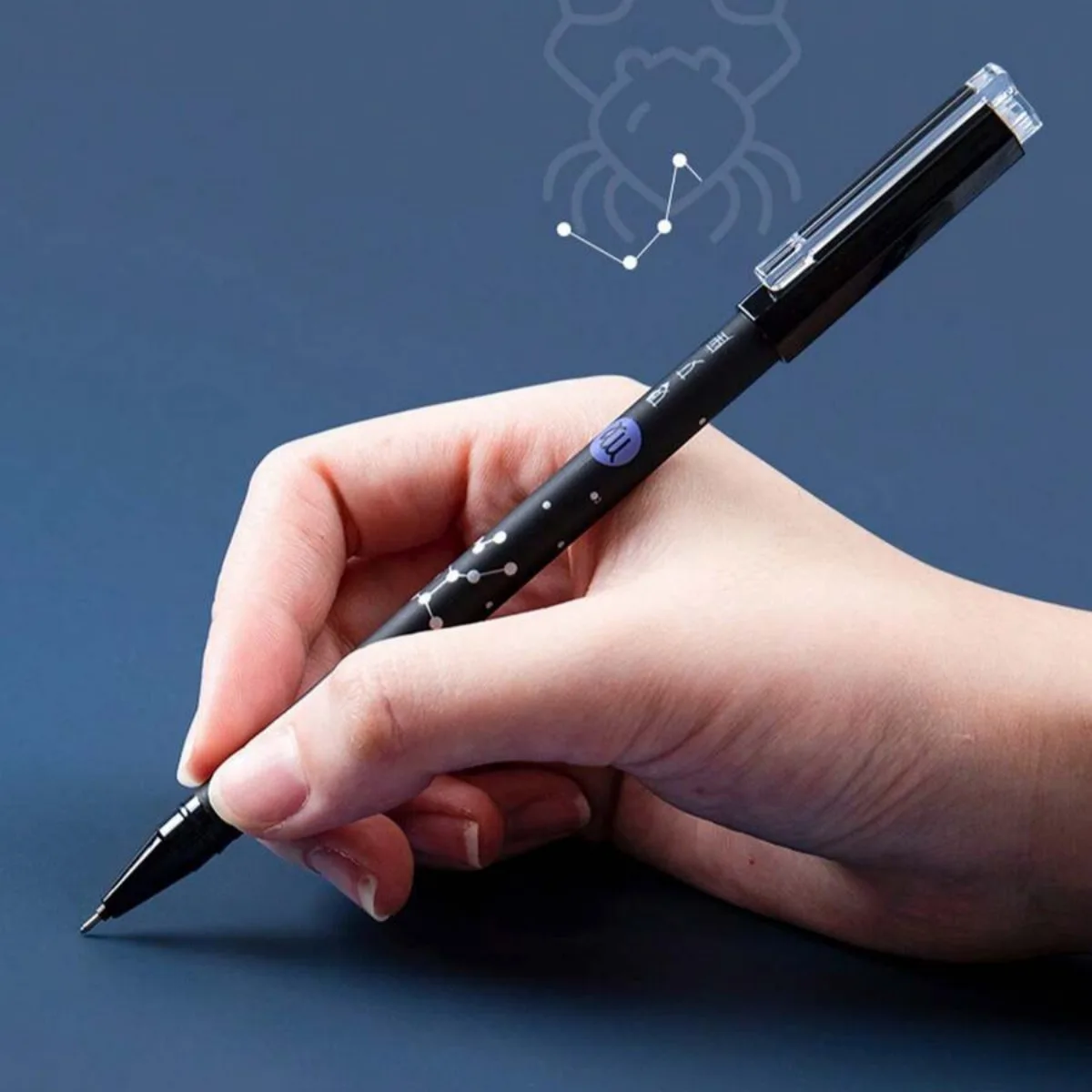 Penne neutre cancellabili da 12 pezzi, disegni zodiacali, inchiostro blu, punta da 0,5 mm, ideali per l'apprendimento scolastico in ufficio