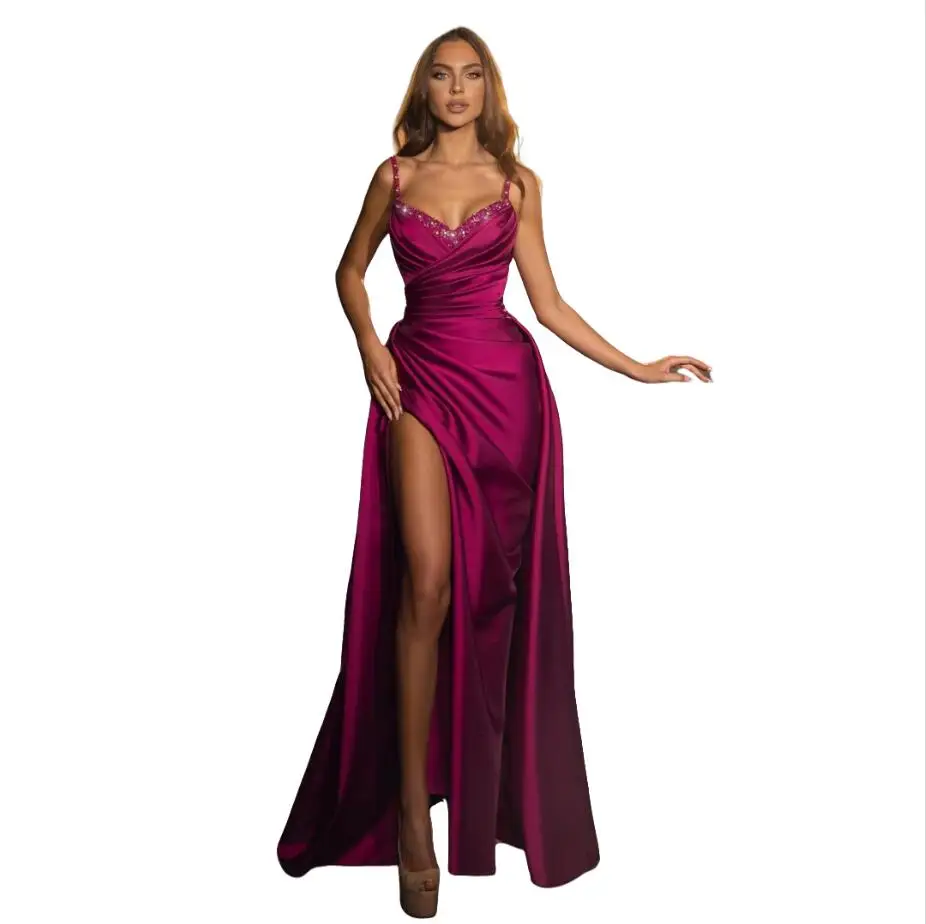 

High Slit Evening Dresses A Line Satin Maxi Gown Sweetheart vestido de novia Women Formal Prom Gown Customized