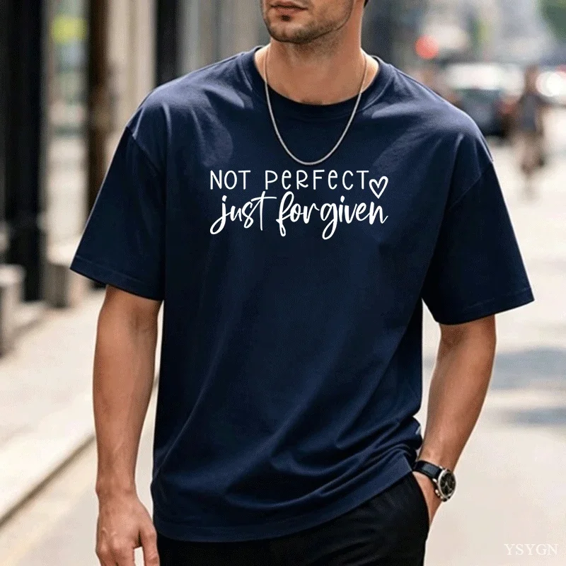 Not Perfect Just Forgiven Christian T-Shirt Faith Graphic Tee with Heart Print for Women Casual Cotton Short Sleeve Printed Tops