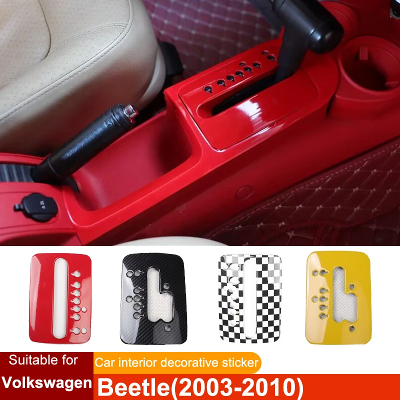 Para Volkswagen Beetle palanca de cambio de marchas de coche cubierta de Panel pegatinas decorativas accesorios de modificación Interior de plástico rojo amarillo