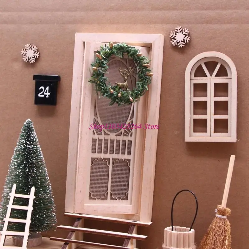Resin Wreath Reindeer Door Set For Tabletop Christmas Decoration Dollhouses Miniature Craft