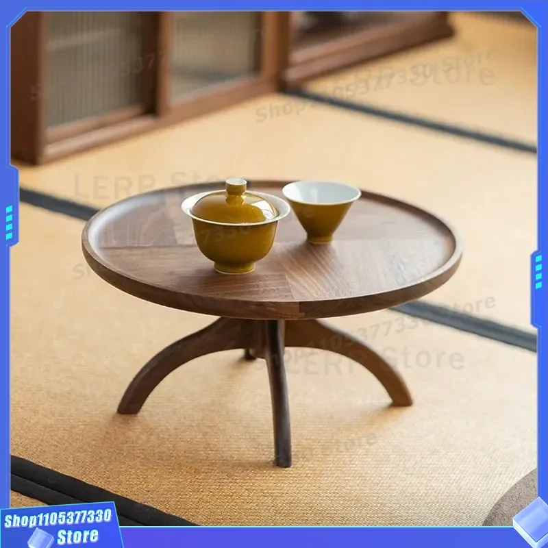 North American Black Walnut Solid Wood Round Coffee Table Small Living Room Sofa Side Table Edge Design Customizable