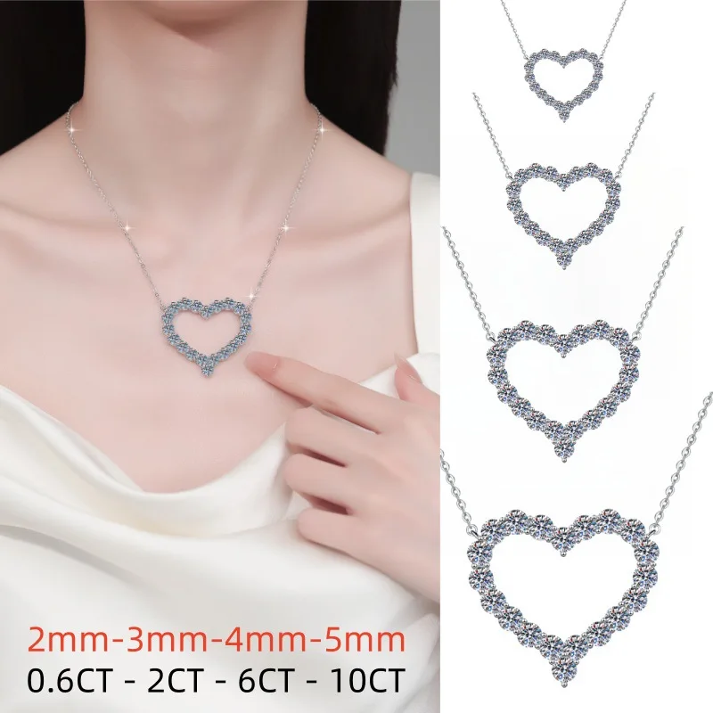 Sterling Silver Heart Necklace 2m3m4m5m Moissanite Pendant 5 Sterling Silver Heart Necklace 2m3m4m5m Moissanite Pendant