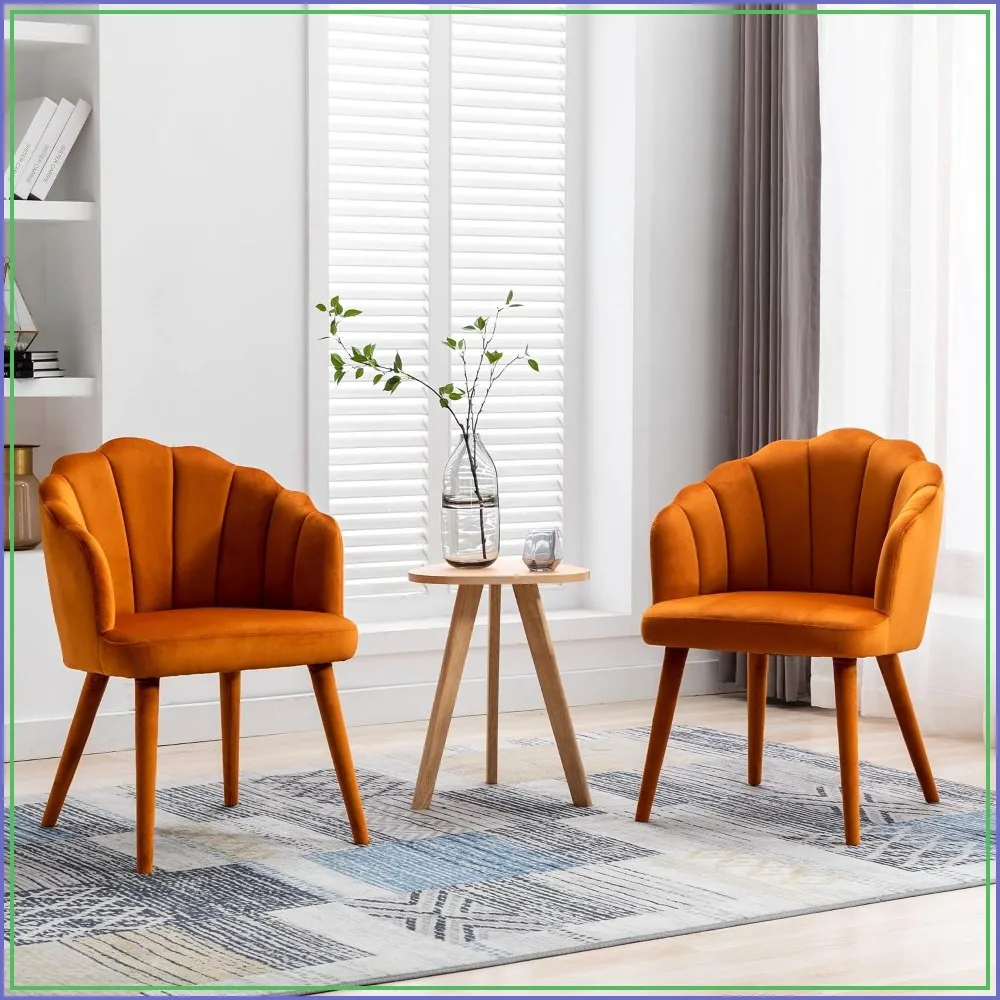 Velvet Dining Chairs Set of 2 Modern Accent Upholstered Side Chairs with Wood Legs for Home Kitchen Living Room Orange