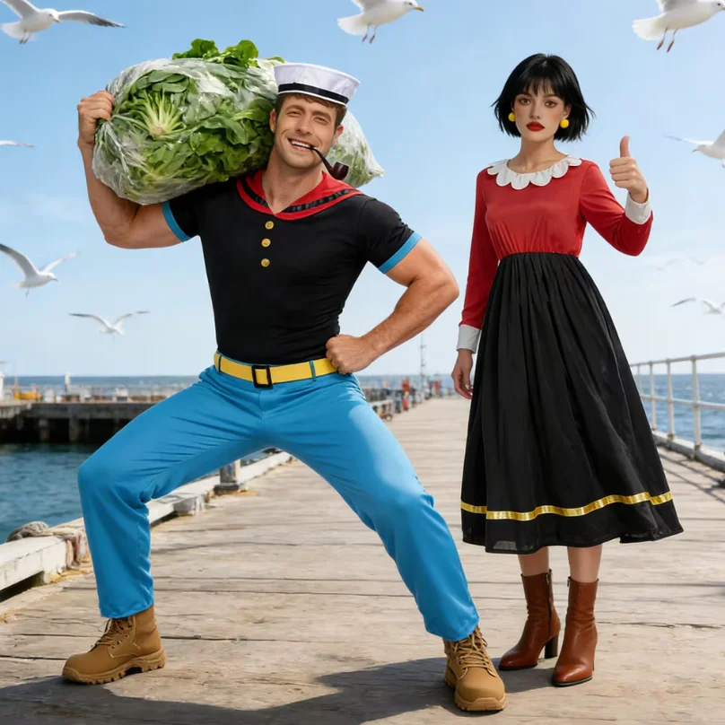 Disfraz clásico de Popeye el marinero de dibujos animados con sombrero, trajes divertidos para juegos de rol para hombres y mujeres, Takerlama