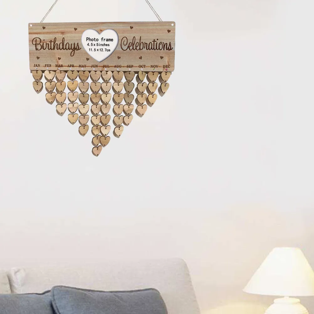 Wooden Birthday Reminder Frame Wooden Calendar DIY Wall Hanging Decoration Family Birthday Calendar Organizer