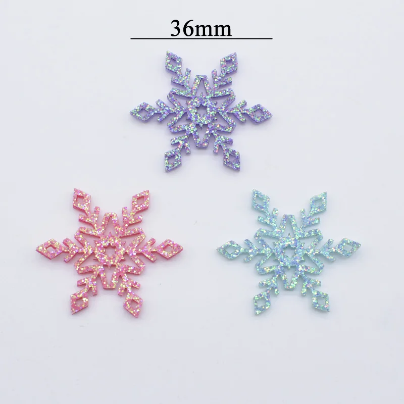 50Pcs Glitter Christmas Snowflake Padded Appliques for DIY Tree Glass Windows Stick Handmade Hair Clips Bow Decor Patches