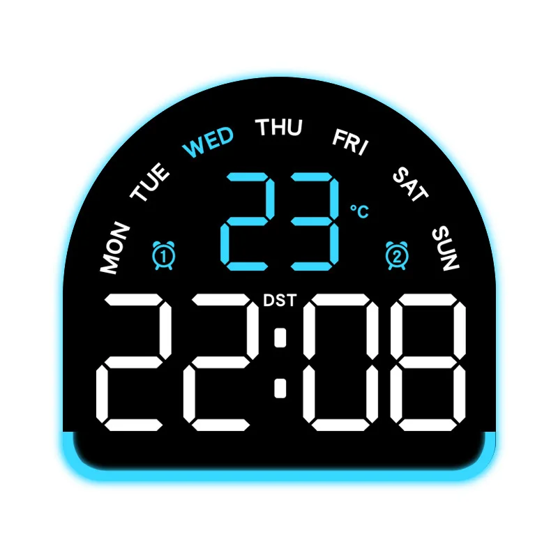 Digitale wekker met sfeerverlichting, temperatuurweergave, datum, weekaanduiding, automatisch dimmen, snooze-functie, tafelwekker, 12/24-uursweergave, DST-functie, LED-wekker voor kantoor en