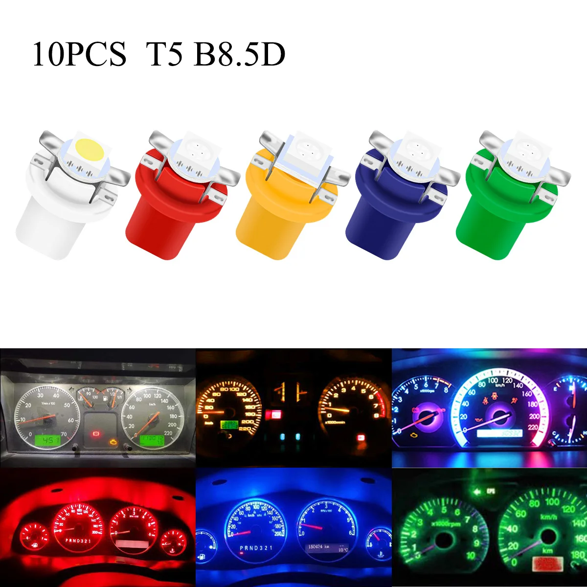 10Pcs T5 B8.5d LED 5050 SMD Led Bulb Car Interior Instrument Light Automobile Dashboard Side Switch Lamps Car Accessories White