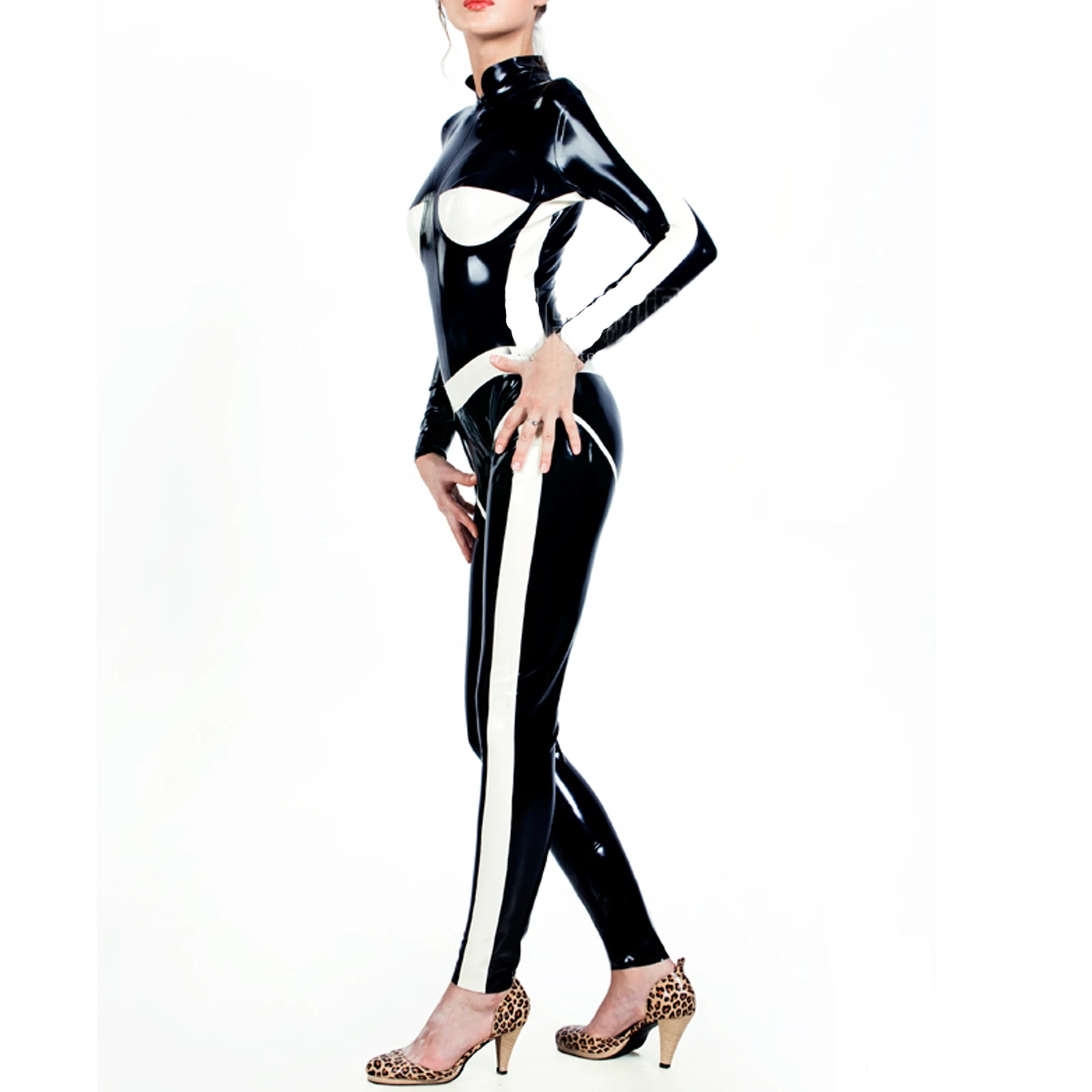 

100% latex Rubber Gummi Black and white sexy tights, stylish, comfortable, role-playing, party xs-xxl 0.4 mm