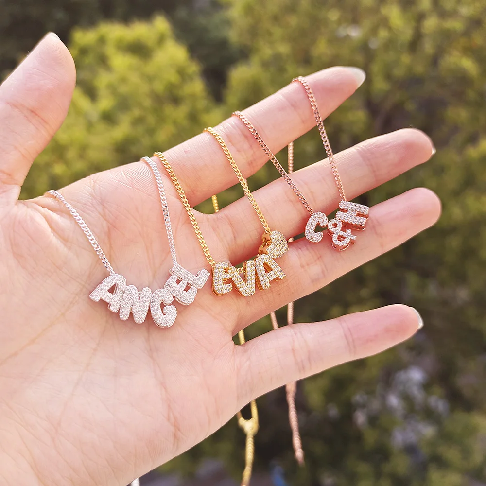 HAOHUPO 2024 3D Bubble Letter Necklace For Women Personalized Movable Crystal Bubble Initial Letter   Jewelry Graduation Gift