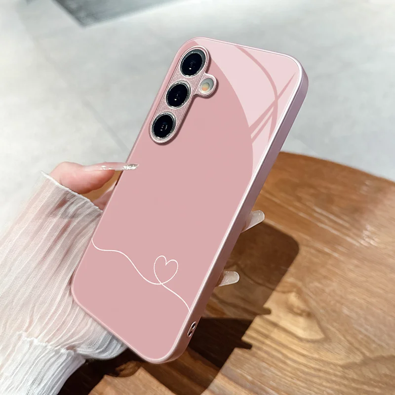

Pink Background with White Heart Glass mobile Phone Case for Galaxy S26/S25/S24/S23/S22/S21 and other models