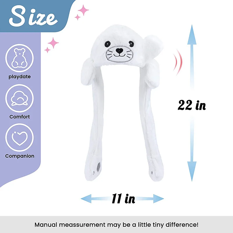 Seal Animal Ear Move Hat White Plush Bunny Ears Moving Jumping Up Toys Dress Up Funny Cosplay Party for Kids Christmas Gift