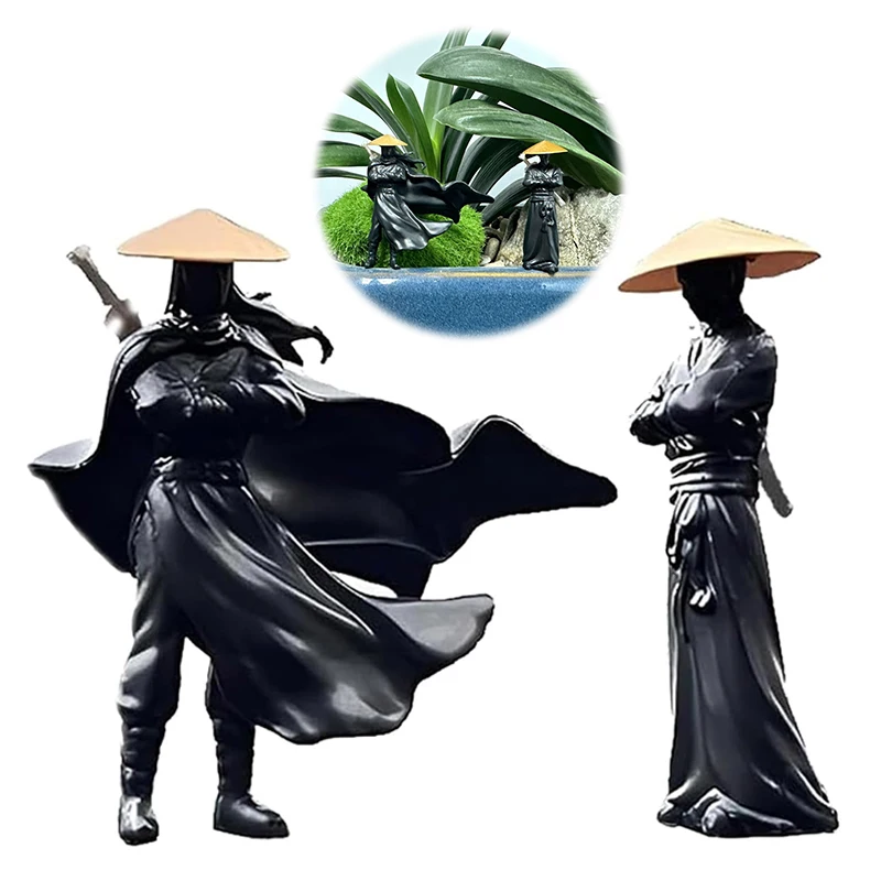 2PC Cool Chinese Kung Fu Swordsman Miniatures Car Interior Doll Knight Computer Screen Desktop Ornaments Mini Landscape Figurine