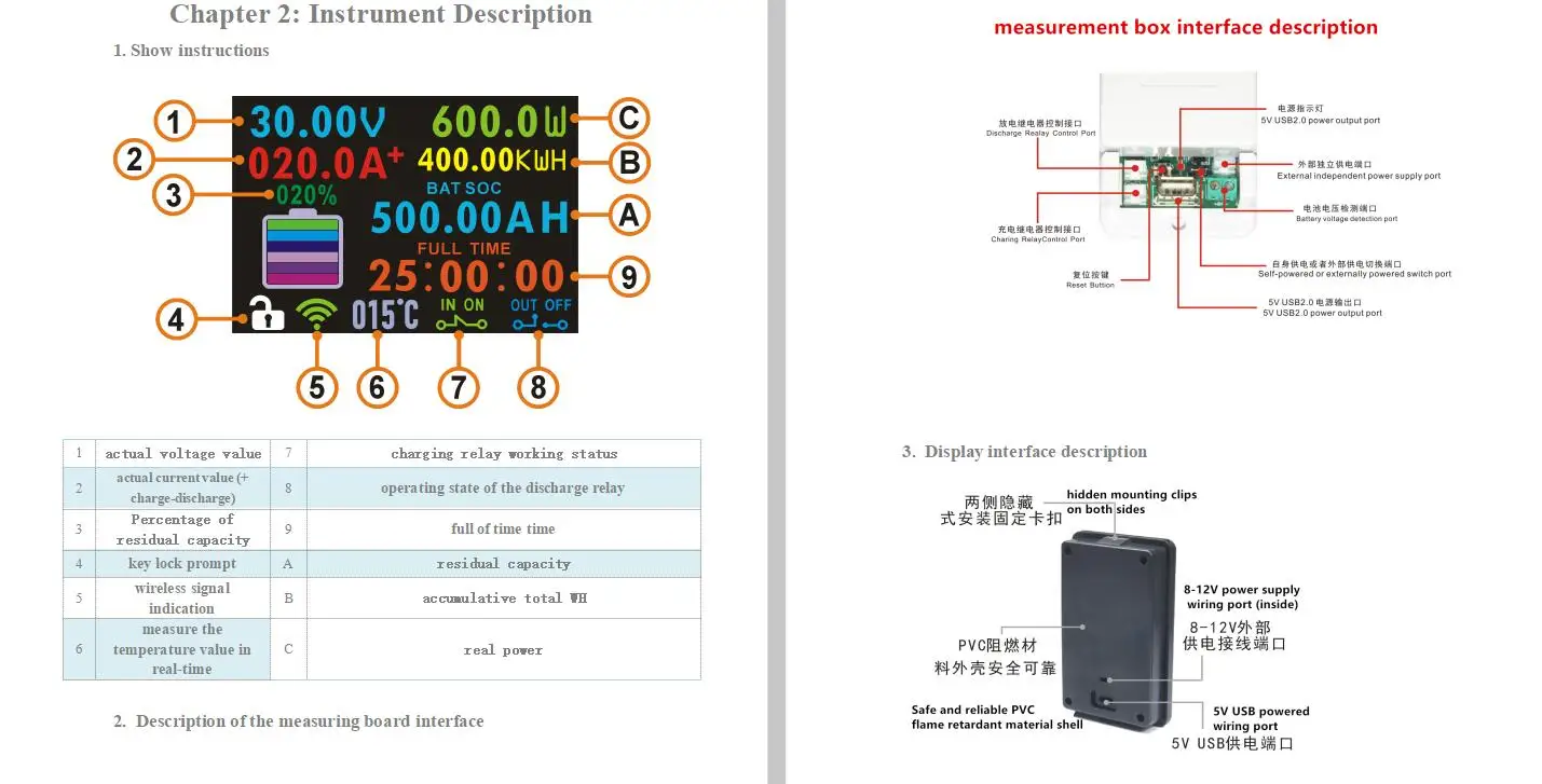 DC 500V 500A Wireless Coulomb Meter Battery Monitor Lifepo4 lead-acid Li-ion lithium capacity power display 12V 24V 36V 48V 60V