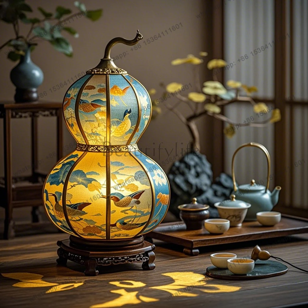 New Chinese bedroom bedside medieval modern retro Zen wedding room living room study decoration