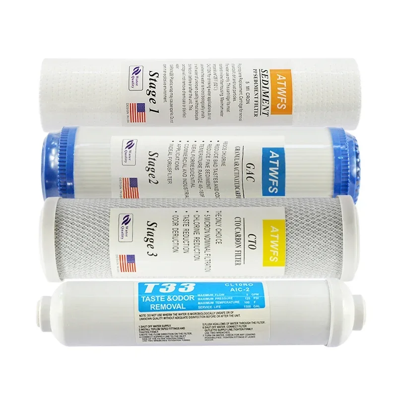 Water 5 Micron Replacement Filter Set (10 x 2.5 inch) for Standard 5 Stage RO Water Filter System - PP Sediment, GAC, CTO & T33