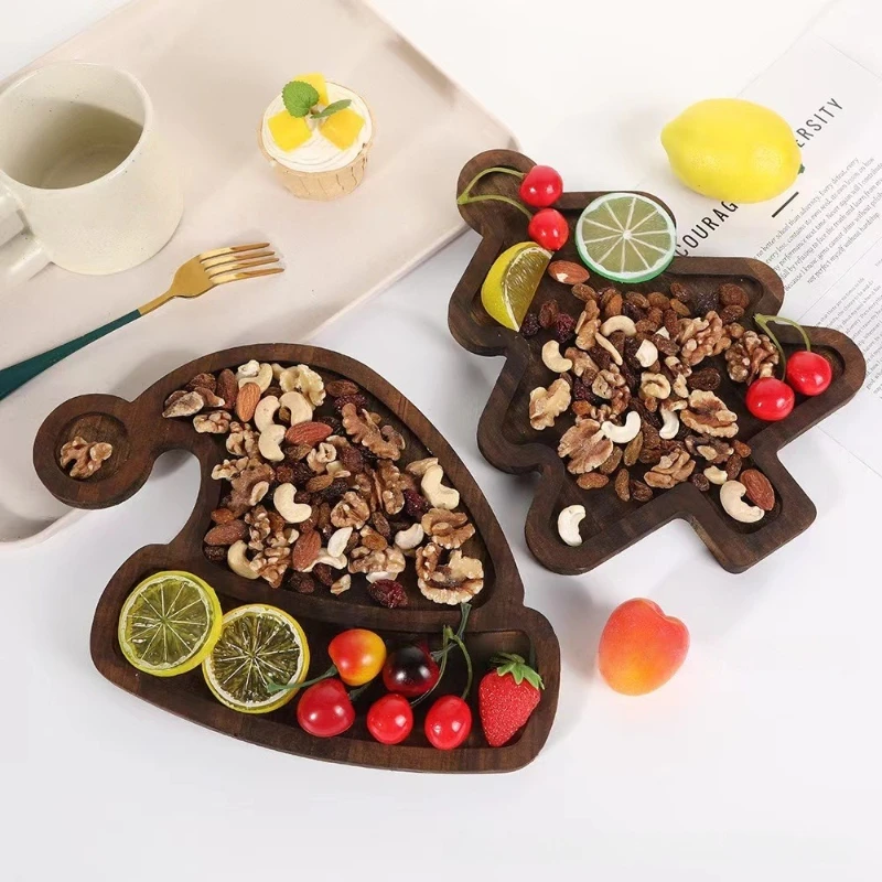 

Fruit Cheese Food Plate Christmas Tree Santa Hat Tray Wood Snack Dessert Plates Appetizer Serving Platter Kitchen Bar Tableware