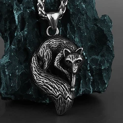 Retro Green Fox Hip Hop Pendant Unisex Fashion Animal Titanium Steel Stainless Steel Pendant Necklace Gift Jewelry Wholesale