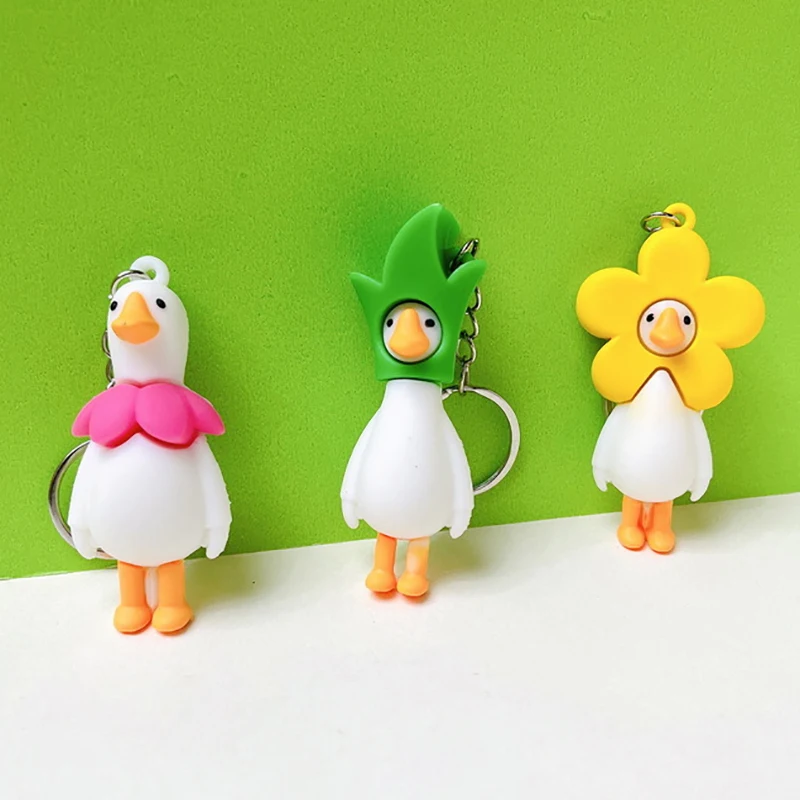 Cute Flower Duck Animal Keychain Key Ring For Women Men Friend Gift Creative Funny Cartoon Goose Doll Bag Box Car Key Jewelry