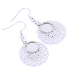 10pcs stainless steel flower charm cabochon earring setting trays 10mm dia bezel blanks diy ear hooks findings for jewelry
