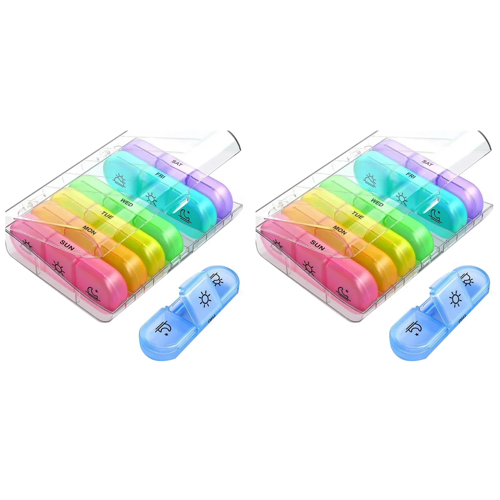 【Popular】 2X Pastillero Organizador de 7 días 21 rejillas 3 veces Viaje portátil de un día con compartimentos grandes para medicina de vitaminas,B