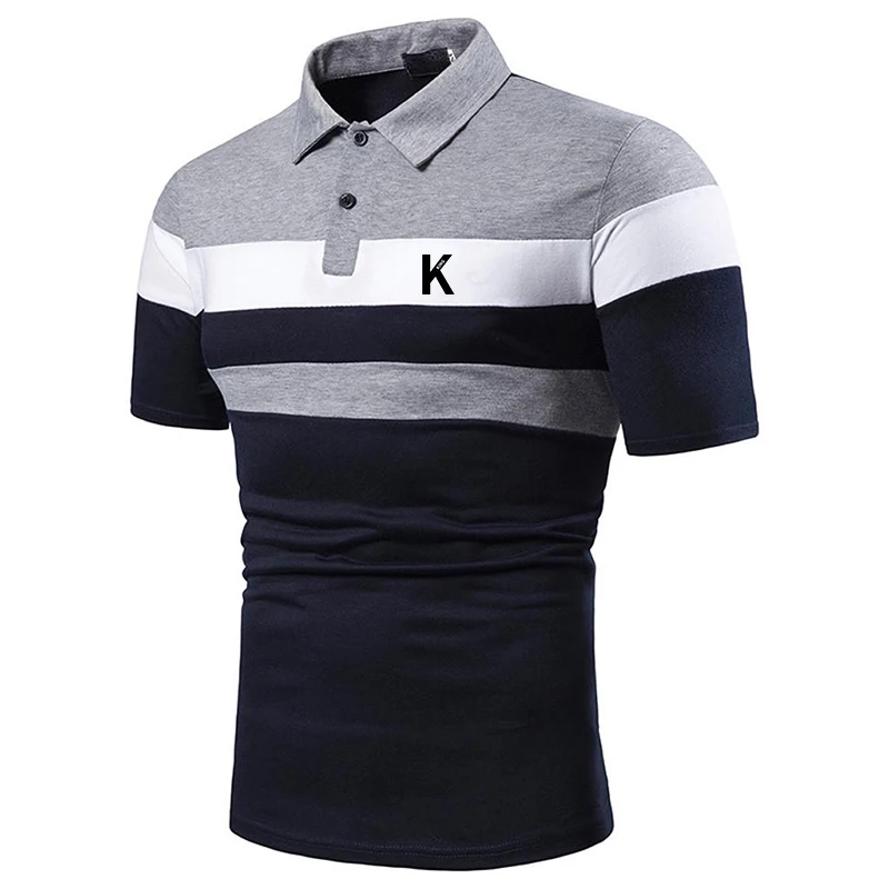 Letter K Print Men Summer Short Sleeve Casual Polo Shirt , Men Clothes Fashion Lapel Polo Shirt .