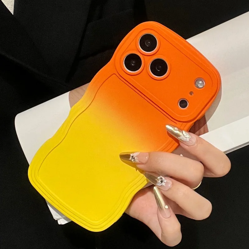 Gradient Wavy Lines Phone Case For iPhone Air 17 16 15 14 13 12 Pro Max 15 16 Plus 17 Pro 11 Candy Color Shockproof Soft Cover #4