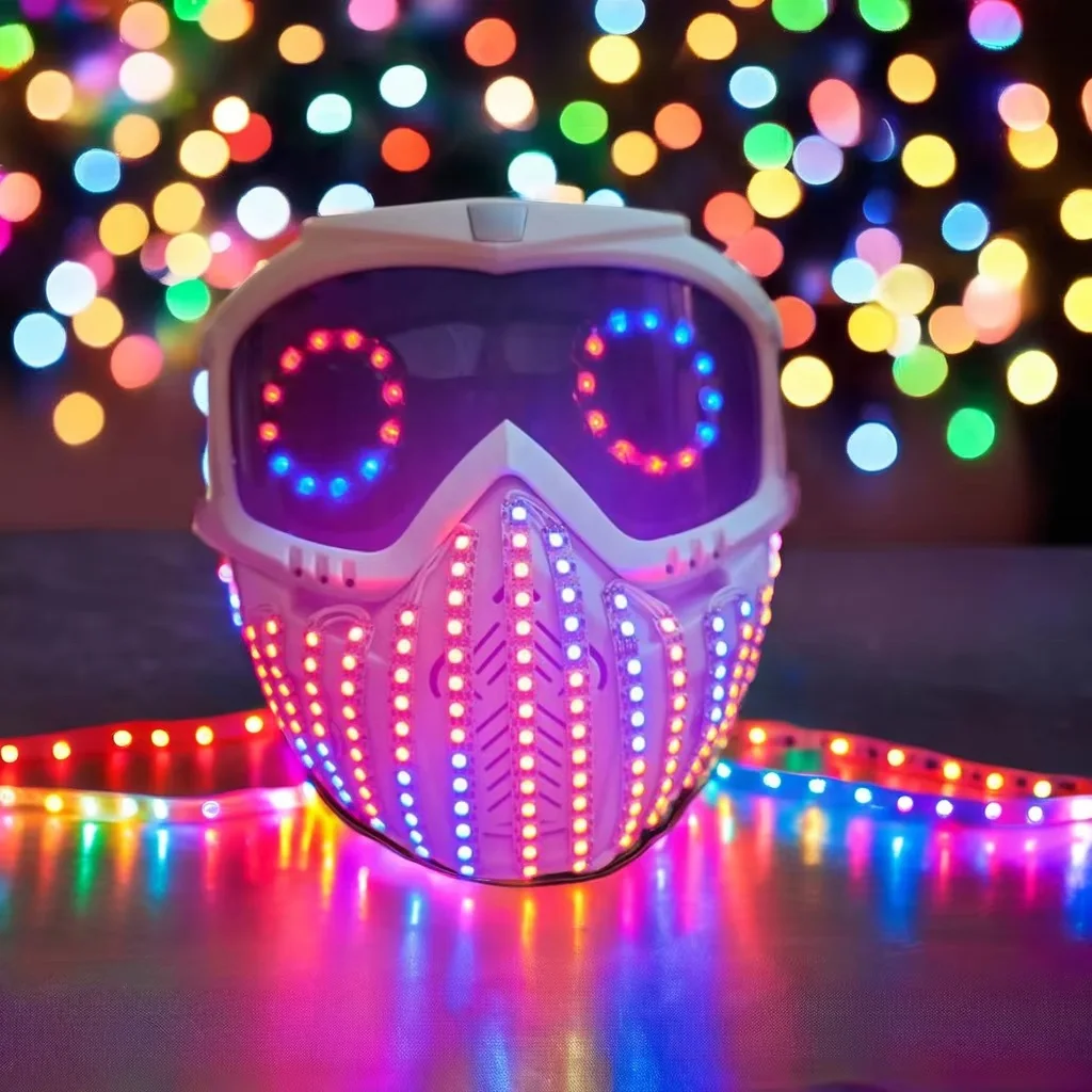 2024 Halloween New Digital LED Mask hot sale Helmet Light up Rainbow Full Color Spectrum DJ Rave Eye Costume night club Party