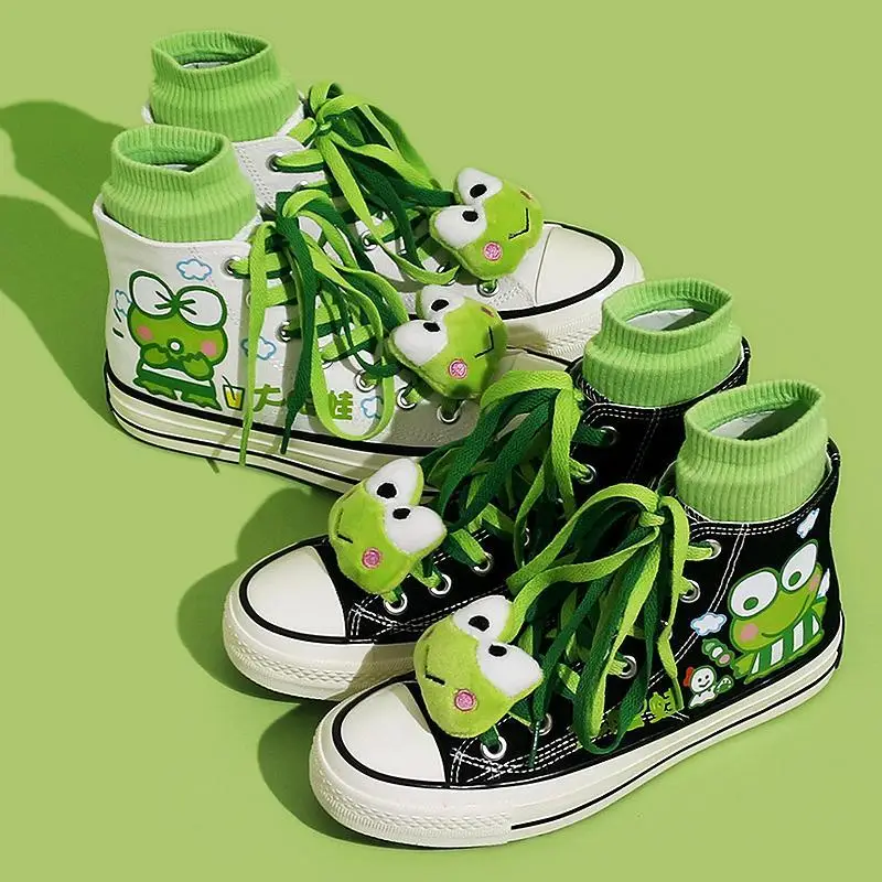Zapatos de lona de rana verde, zapatos informales de dibujos animados para estudiantes, zapatos altos para caminar, zapatos planos deportivos para mujeres y hombres adultos
