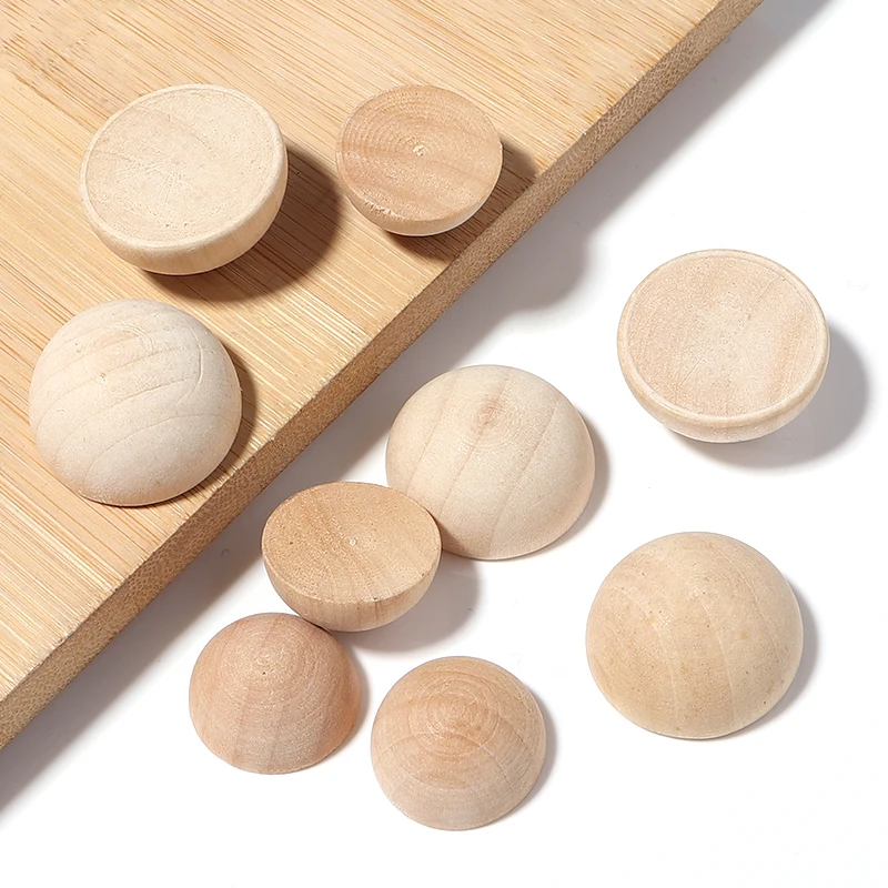10/12/15/20/25/30mm Natural Half Wooden Beads Half Unfinished Wood Balls Split Wood Beads for DIY Craft Toy Home Decoration