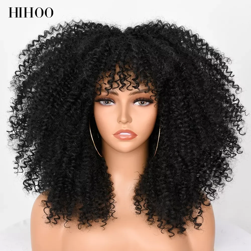 HIHOO-peluca Afro rizada de Pelo Corto con flequillo para mujeres negras, pelucas sintéticas de Cosplay, Marrón Natural, Rubio mezclado, Rosa