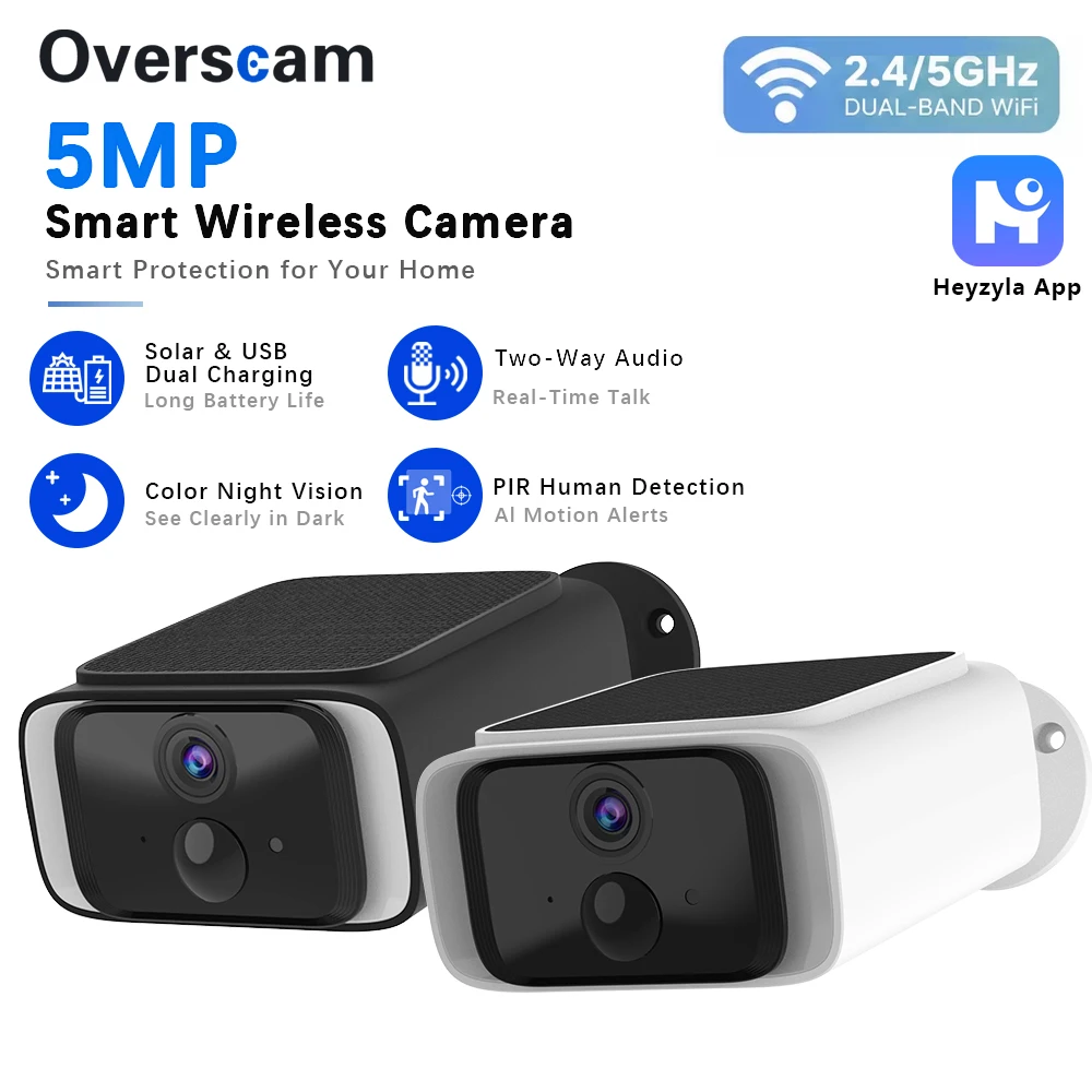 Solar Camera 5GHz WIFI Outdoor Wireless Security 5MP Ultra Standby Time PIR Detect Smart Light Color Night Vision Battery Camera