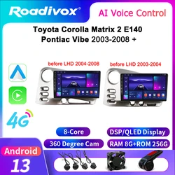 roadivox Android car radio for Toyota Corolla Matrix 2 E140 Pontiac Vibe 2003 2008 GPS Navigation video Multimedia Player