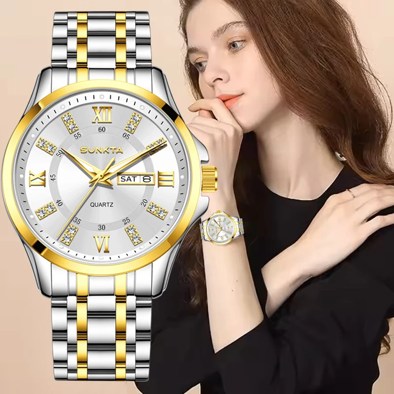 

Водонепроницаемые часы SUNKTA для женщин, элегантные модные женские часы-браслет, повседневные спортивные светящиеся кварцевые женские наручные часы с бриллиантами