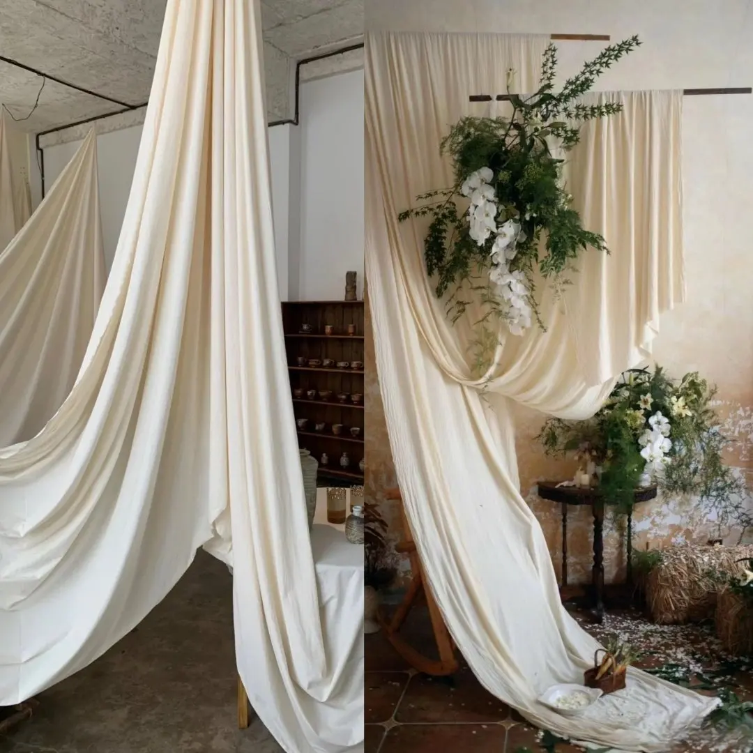 High Quality Light Milk Tea Champagne Draping Fabric for Wedding Ceiling Purdah Tablecloth Background Fabric