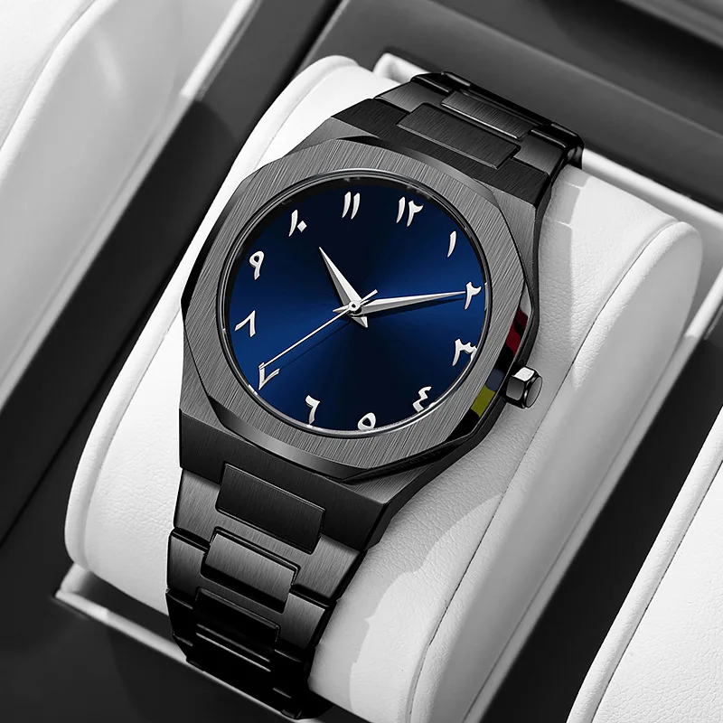 Trendy Octagon Steel Strap Men's Quartz Watch with Arabic Numerals, Popular for Middle East & Africa