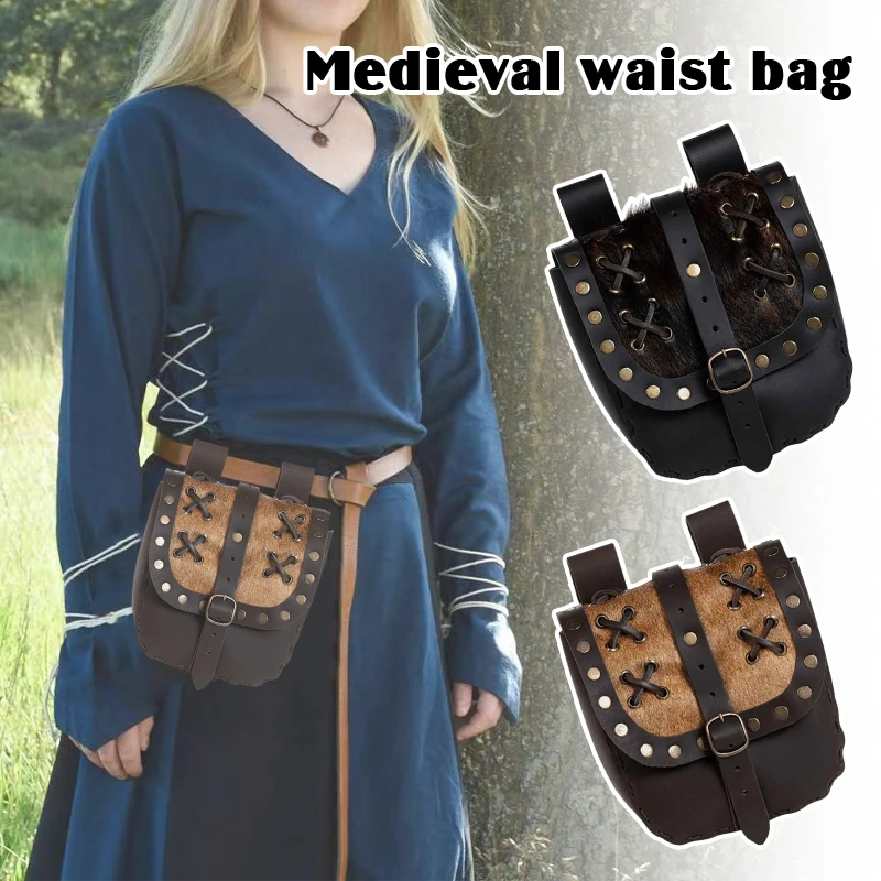 Medieval Punk Retro Waist Bag Renaissance PU Leather Outdoor Belt Bag Wallet Travel Holiday Party Role Play Cosplay Coin Purse