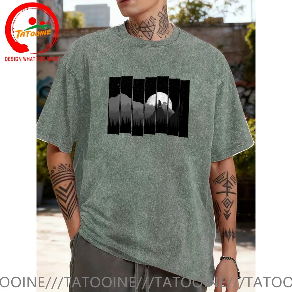 Vintage Washed Cotton T-Shirt Funny Designer Love Story Nature Mountains Landscape Outdoors Hiking Bear T Shirt Men Fashion