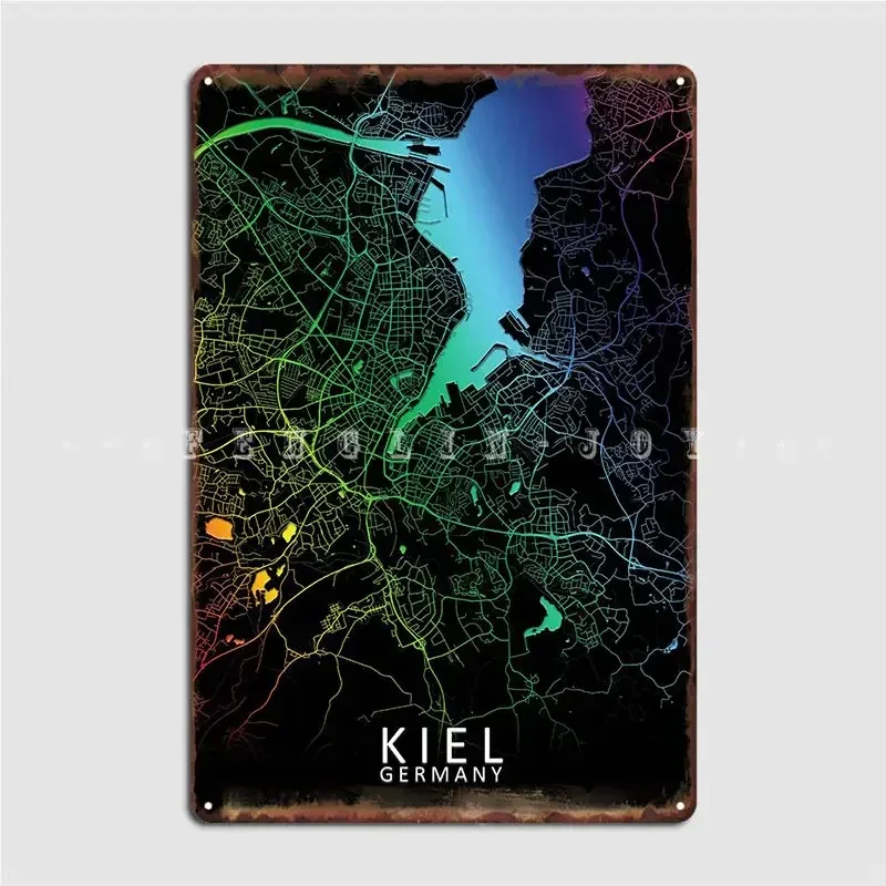 Póster de mapa de ciudad de Kiel Alemania, placa de Metal, póster de Club, decoración del hogar, cartel de estaño