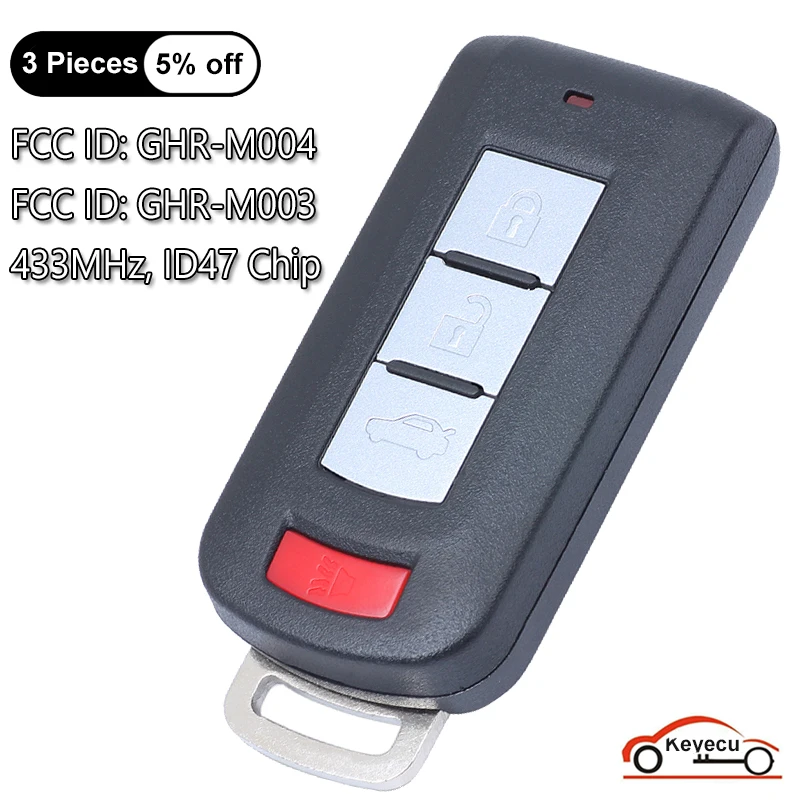 

KEYECU 3+1 4 Buttons 433MHz ID47 Chip for Mitsubishi Pajero Sport L200 Montero Outlander Smart Remote Car Key Fob GHR-M004 M003