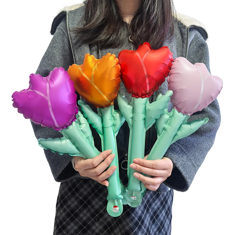 10 pçs balão de folha de tulipa handhold flor mini balão de tulipa vermelho rosa roxo laranja flor casamento aniversário decoração do dia das mães