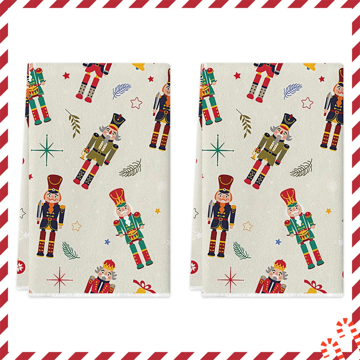 2pcs Christmas towels, cartoon nutcracker patterned tea towels, comfortable, soft and easy to clean kitchen dishwashing towels,