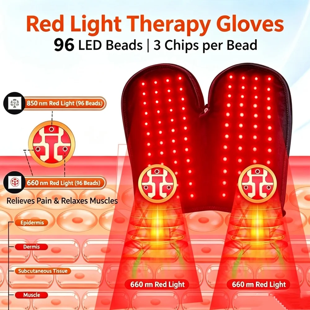 660nm 850nm Red Light Therapy Gloves Heating Vibration Hand Massager 3000mAh Timer for Hand Arthritis Stiff Joint Soreness view 3