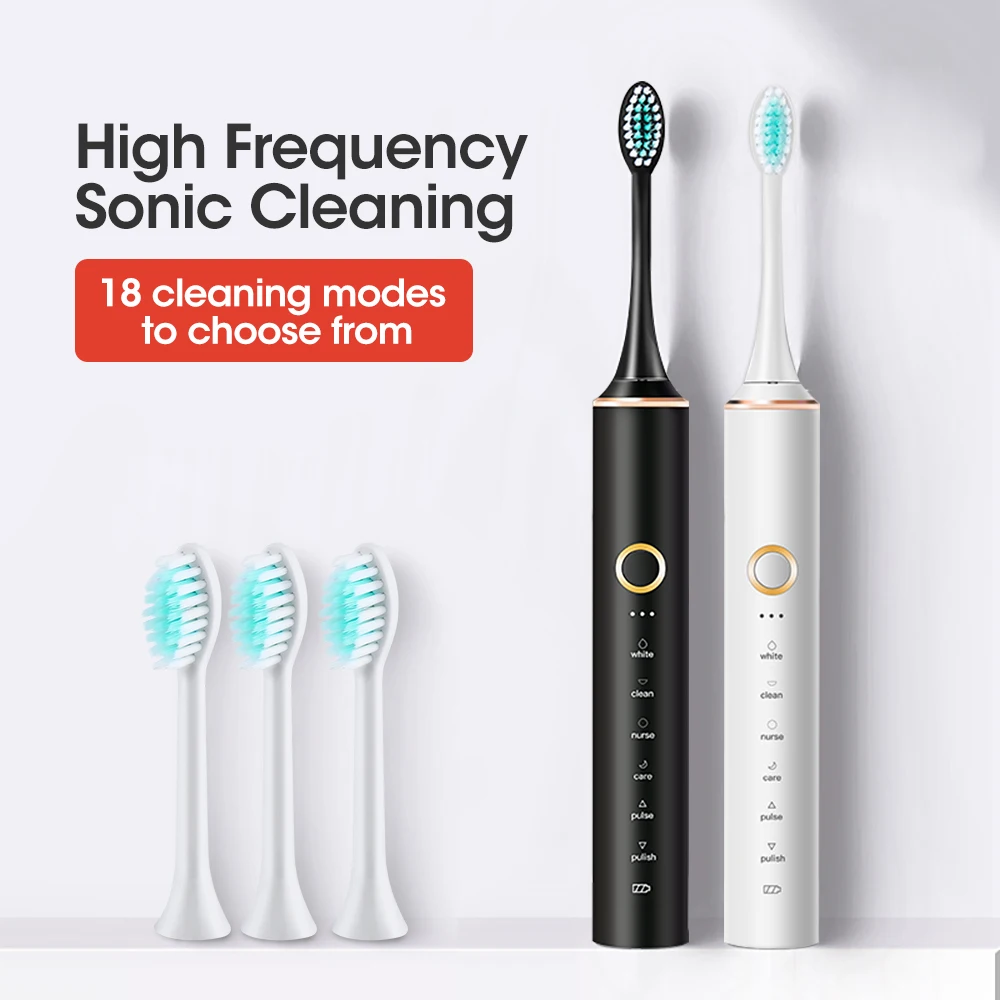 Electric Tooth Brush Sonic Toothbrush with 4 Replaceable Nozzles for Teeth Whitening Cleaning Children Adults USB Rechargeable