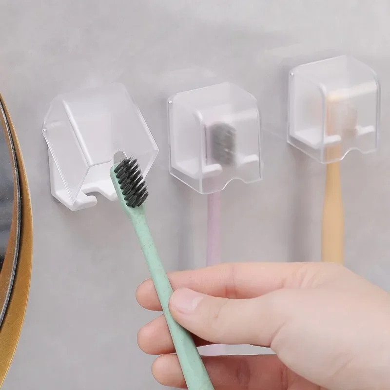 1/6PCS Toothbrush Holder with Cover Punch-free Wall-mounted Toothbrush Holder Self-adhesive Bathroom Toothbrush Storage Rack