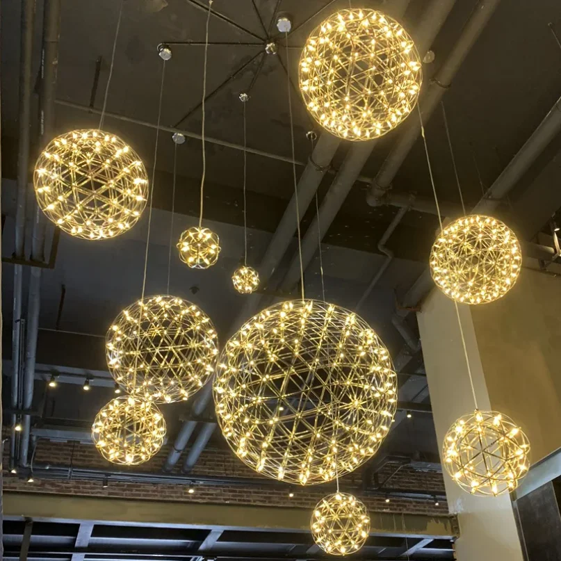 Modern Brief Loft Spark Ball LED Lights Chandelier Fixture Firework  Stainless Steel Lobby Lustre Pendant Lamp Home Deco Lightin