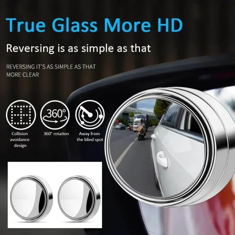 2Pcs Round Frame Convex Blind Spot Mirror Safety Driving Wide-angle 360 Degree Adjustable Clear Rearview Mirror Car Accessories